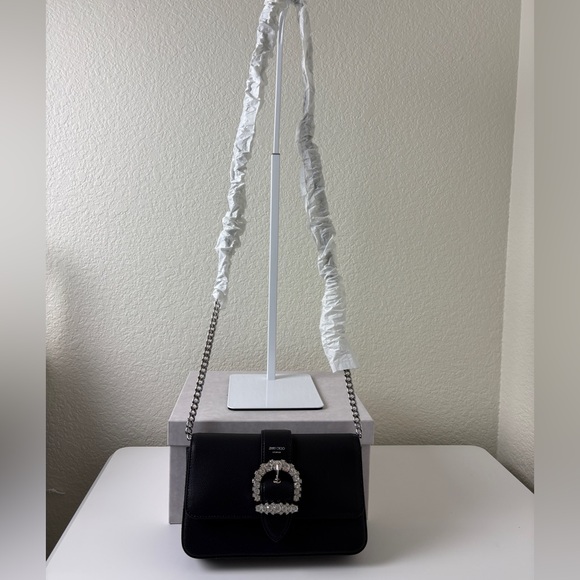 Jimmy Choo Cheri Black Crystal Buckle Crossbody Bag - Picture 2 of 7